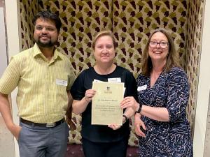 Dr Tina Bianco-Miotto is awarded the inaugural sciences Gender Equity, Diversity and Inclusion Award by Director (Gender, Equity & Diversity) Professor Kapil Chousalkar and Professor Laura Parry.