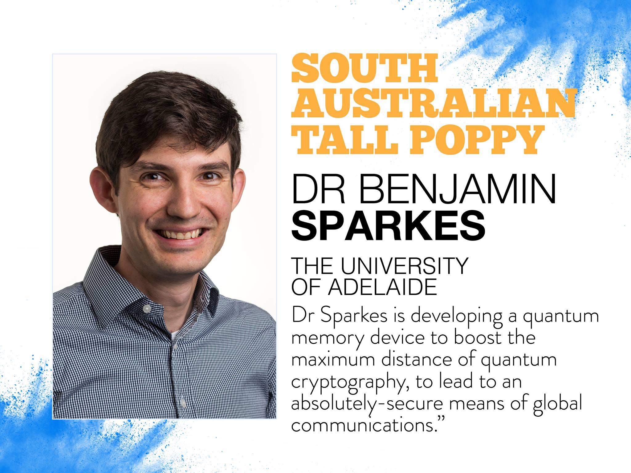 2018 South Australian Tall Poppy Science Award winner Ben Sparkes