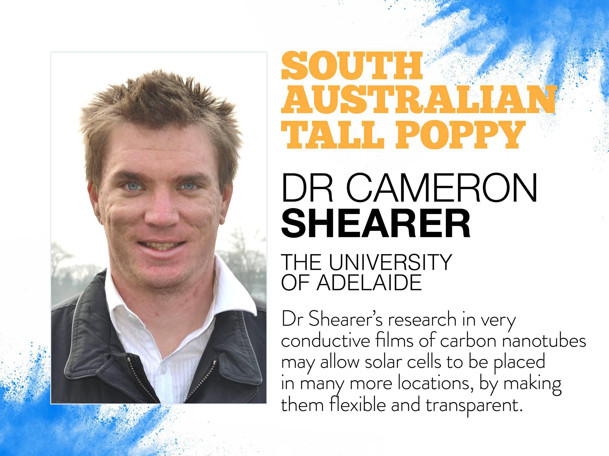 2018 South Australian Young Tall Poppy Science Award winner Cameron Shearer